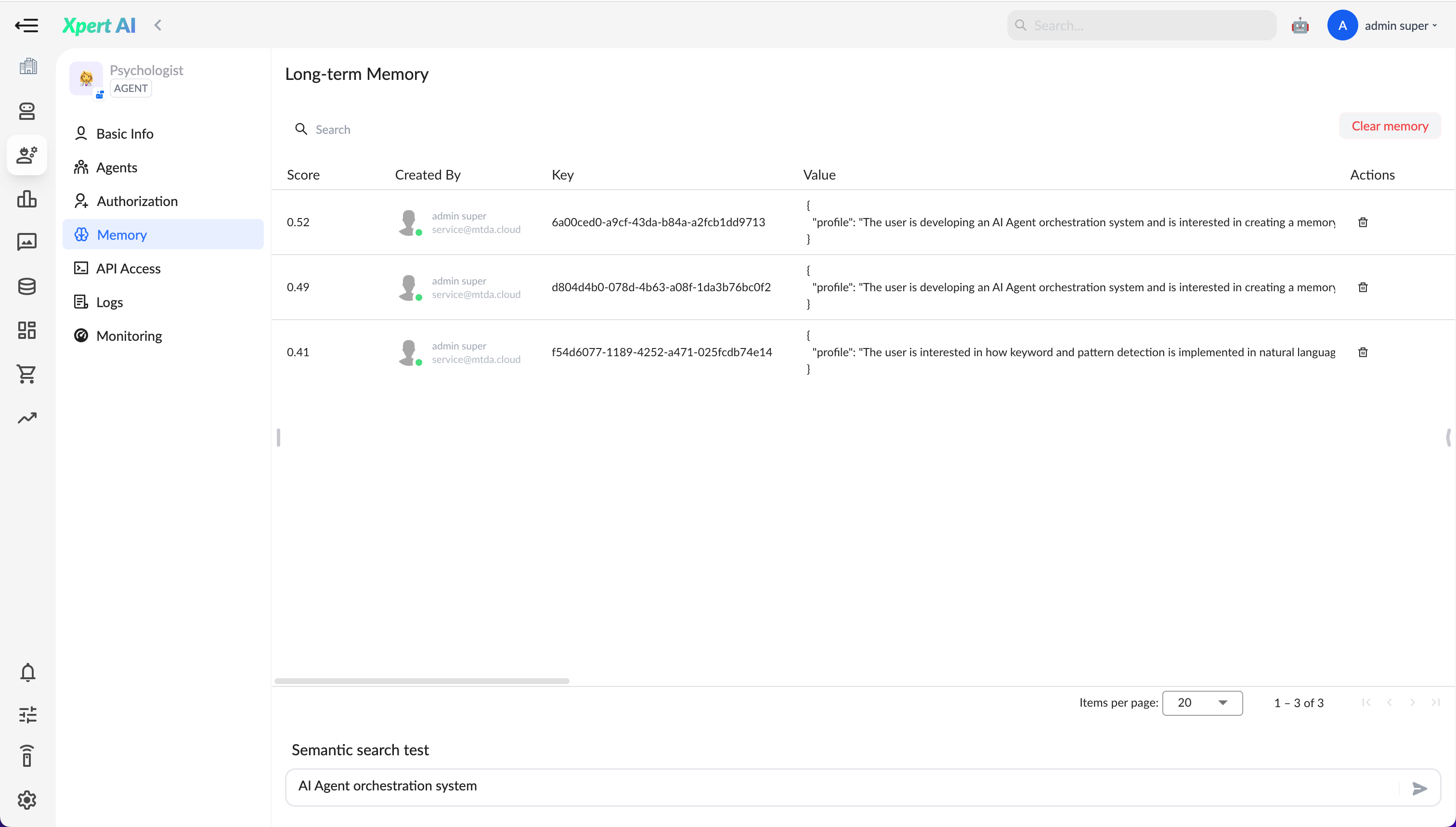 Manage xpert memory