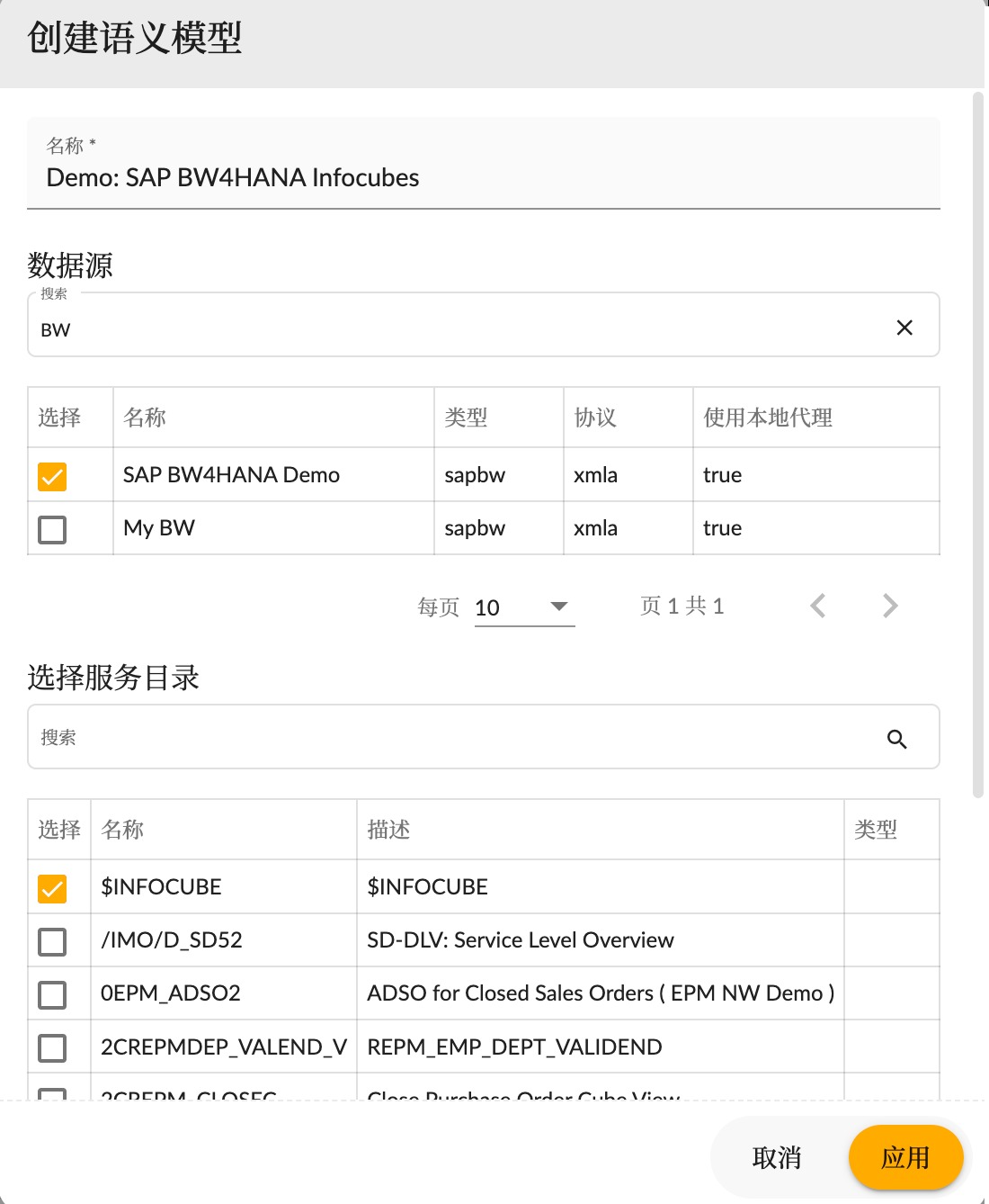 SAP BW Catalog